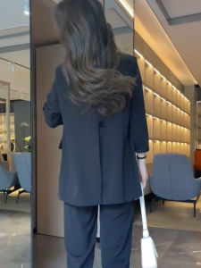 Womens Slim Fit Suit Set High Waist Straight Leg Pants Two Piece Set Fashionable Lightweight Professional Looking Outfit