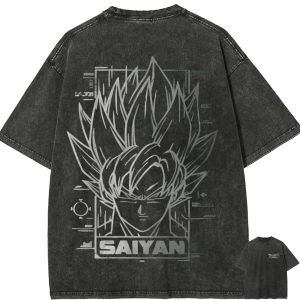 Bandai | Super Saiyan Goku T Shirt Dragon Ball Z Anime Men Vintage Acid Wash Cotton Streetwear Silver Line Graphic Tees 2026 new Top