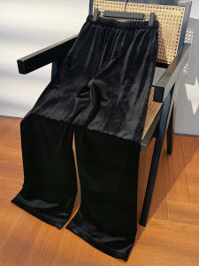 New Chinese Style Black Velvet Wide Leg Pants Womens Loose Straight Cut Slimming Trousers Casual Spring Season Ladies