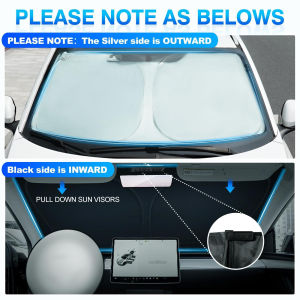 Windshield Sun Shade for 2017-2025 Tesla Model Y/3 (Fit 2025 Model Y Juniper/2024 Model 3 Highland) Upgraded Foldable Sunshade