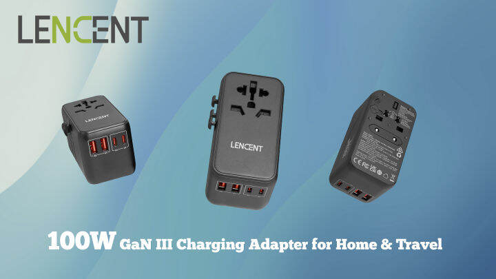 LENCENT GaN III 100W Universal Travel Adapter, International Charger ...