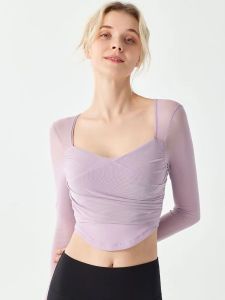 เสื้อยืดผู้หญิงกีฬาฟิตเนสแขนยาวระบายอากาศได้ดีแห้งเร็ว ทรงหลวม ทรงหลวม แขนสั้น ทรงหลวม คอวี ทรงหลวม ทรงหลวม