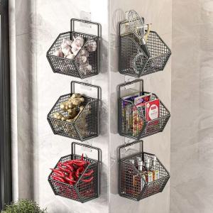 Effective utilization of small space Kitchen Wall Mounted Storage Rack Ginger Garlic Seasoning Shelf Send stickers Stainless steel Material Wall hanging Rack Storage Basket