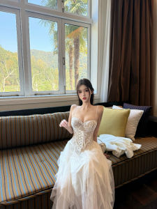 Bộ Váy Lưới Ren Xian D Belted Fishbone Crop Top Vest Và Váy Mùa Hè Thường Ngày Có Đệm Ngực Cho Nữ