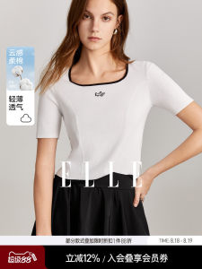 Elle Womens White Slim Fit Knitted Sweater Summer New Style Simple Atmosphere Short Sleeve Cotton Polyester Nylon Blend