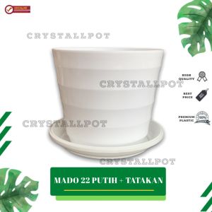 POT BUNGA TANAMAN PLASTIK LOVENIA MADO 22 PUTIH + TATAKAN PUTIH