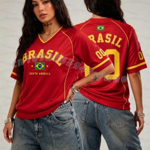 Hot Toys | 26 MEN Brazil NO.10 Print T Shirt For Women V-Neck Patchwork Short Sleeve Sports Football Jersey Y2K Loose SOCCER FANS Tops