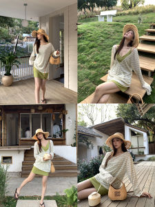 Long Sleeve Sun Protection T-Shirt Women V-Neck Striped Loose Fit