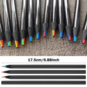 PROTREE 1Pcs Black Wood Rainbow Pen Large 7-Color Pencil for Sketching Graffiti Painting Student Stationery