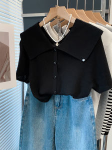JIANDIYA | Big Collar Knit Cardigan T-shirt Summer