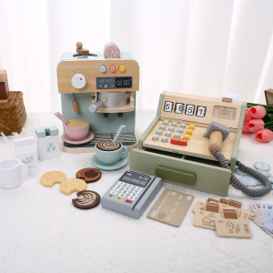 Childrens Wooden Playhouse Toys Game House Toys Wooden Coffee Machine Wooden Cash Register Puzzle Interactive Education