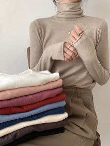 Chic High Neck Base Shirt Womens Inner Wear Korean Style Knitted Sweater Soft Stretchy Long Sleeve Casual Fashion Top