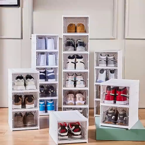 HANG YAN  Rak Sepatu Plastik Rak Sepatu Susun Tertutup Rak Sepatu Lipat 3 susun dan 6 susun