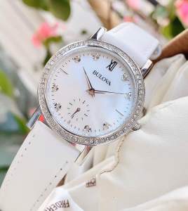 ĐỒNG HỒ NỮ CHÍNH HÃNG Bulova 96L245 Quartz White MOP Dial & Leather Diamonds For Lady