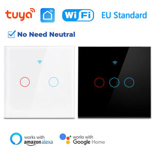 WiFi Smart Switch EU Light Wall Touch Switch 220V No Need Neutral Wire Tuya Smart Life Work with Alexa Google Home 1/2/3/4 Gang