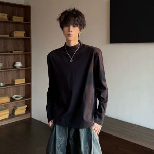 เสื้อยืดคอกลมแขนยาวทรงหลวมสไตล์อเมริกันสำหรับผู้ชาย ผ้าเดอร์โมลิน ทรงเข้ารูป ปกติ ฤดูใบไม้ร่วง/ฤดูหนาว ปกติ