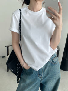 SunYeo Womens Pure Cotton Short Sleeve T-Shirt round Neck Casual Slim Fit Summer New Style Versatile White Color Commute Friendly