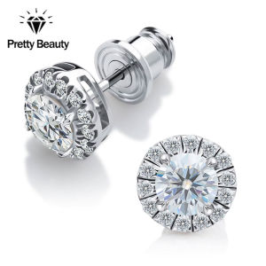 Pretty Beauty 1/2CT Moissanite Stud Earrings S925 Silver for Women White Gold Plated Halo Diamond Earrings Wedding Fine Jewelry