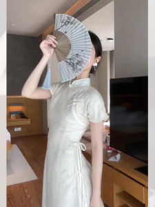 White New Chinese Style Embroidered Button Dress Womens Summer Small Design High-End Sensation Improved Cheongsam Skirt