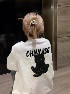 Pure Cotton White Short Sleeve T-Shirt Women Summer New Style American Loose Shoulder Design Half Sleeve Trendy Top