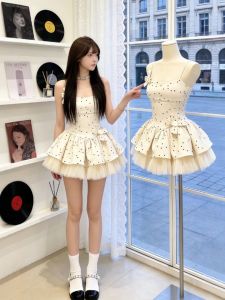 CHANGTONG | Polka Dot High Waist Aesthetic Petticoat Dress for Petite