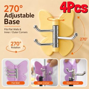 4Pcs Rotatable Stylish Butterfly Hooks With Strong Adhesive No Drilling Required Heavy-Duty Residue-Free Adhesive Hooks