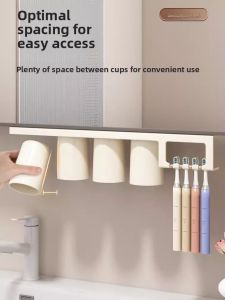 Bathroom Wall-Mounted Magnetic Toothbrush Cup Holder No-Drill ABS Plastic Storage Rack for Brushing And Mouth Washing Cups