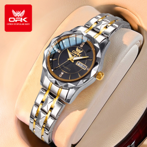 OPK Jam Tangan Wanita Terbaru 2024 Original Anti Air Kecil Korea Analog Cewek Hitam Stainless Steel Women Watch