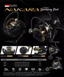Reel Pancing ELITO NAKARA 1000 / 2000 / 3000 (10+1 Bearing) Spool Alumunium Murah - Toms Fishing