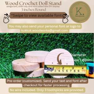Kukkuk Woodworks Round Circle Wood Stand for Crochet Doll Amigurumi Chibi Clay Mini Collectibles