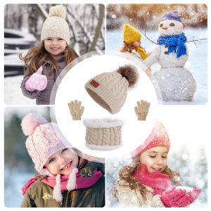 3PCs Children Gloves Hat Scarf Set Thick Warm Winter Beanie Scarf Gloves Winter Hat For kids