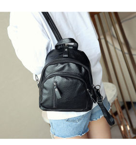 Tas Ransel Punggung Wanita Korean Style Backpack Kulit PU Hitam Polos Kasual Multifungsi COD T257