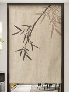 Chinese Style Room Dividing Door Curtain Peaceful Decorative Living Room Bedroom Fabric Curtain No Punching Bathroom Half Curtain