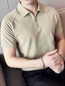 Áo Thun Polo Tay Ngắn Mùa Hè 2025 Ice Silk Bubble Fabric Slim Fit Thời Trang Nam Tay Lửng Cổ Polo Chất Liệu Nylon Co Giãn