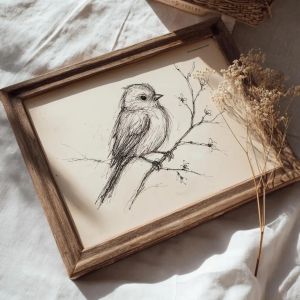 Vintage Bird Sketch Canvas Prints Black And White Wall Art Woodland Wall Decor French Country Rustic Farmhouse Beige Decor Gift