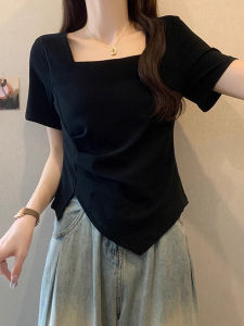 Summer French Style Elegance Versatile Ruffle Square Neck T-shirt