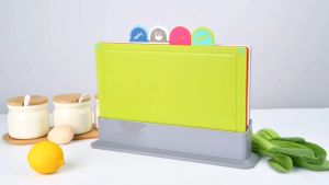 GOLIFE 5 in 1 Chopping Board Set Cutting Board Set Thickening Kitchen Board Chopping Non-Slip Cutting Board Shelf Rack