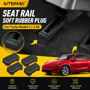 Aitemay 4Pcs Rear Seat Rail Cover Protector Custom Fit for Tesla Model 3 Y Juniper 2025 Interior Accessories Back Seat Anti‑Kick Pad Prevent Scratches Dust Proof Seat Track Protection Cover For EV Car