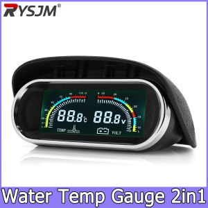 RYSJM | 2 In 1 12v 24v Car Water Temp Temperature Gauge Digital LCD Voltmeter Water Temp Sensor Water Temperature Gauge +Voltmeter