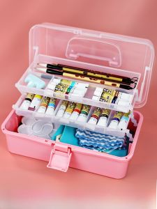 Large Three-Layer Art Supplies Storage Box Calligraphy Painting Brush Set Beginner Art Student Essential Tool Kit Handheld