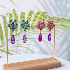 Colorful Crystal Glass Leaf Design Dangle Earrings For Women Trend Flower Teardrop Pendant Party Banquet Elegant Jewelry Gifts