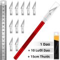 1 Bộ Dao Thủ Công Với 11 Lưỡi Dao Exacto Bằng Thép Không Gỉ Và Thước Kẻ Thép 15CM - Bộ Dao Đa Năng Dùng Cho Nghệ Thuật Và Chế Tác Gỗ. 