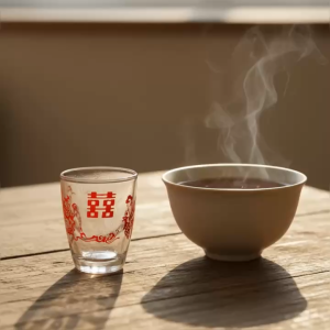 Bộ 6 Ly Uống Trà Rượu (Shot Glass) Họa Tiết Song Hỷ 70ml - Dùng Cho Bàn Thờ Gia Tiên-Tiệc Cưới