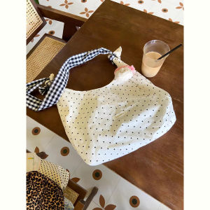 Large Capacity Polka Dot Canvas Crossbody Bag Womens Shoulder Tote Bag Fashionable Commuter Bag Young Womens Bag