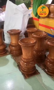 Bình Hoa Dáng Cao Gỗ Dừa Lọ Hoa Trang Trí Nhà Cửa & Bàn Thờ & Quán Cafe Decor Mộc Mạc Sang Trọng Cao 35cm - KIM TỨ