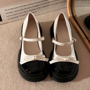 Mary Janes Thick Heel Single Shoes Womens Fashion British Style Spring New Butterfly Knot Loafers Flat Casual PU Kitten Heel