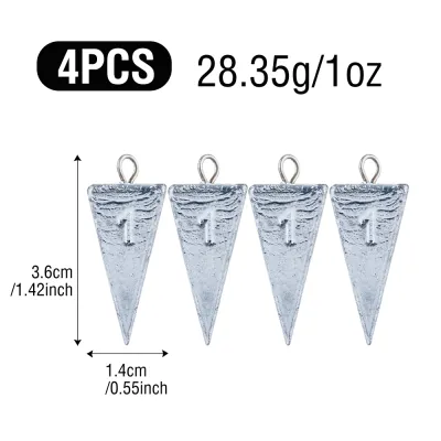 AKAKUMA | 4Pcs Fishing Sinkers Triangular PyramidSurf Weights 1oz 2oz 3oz 4oz 5oz 7oz Taper 4 Corner for Outdoor Fishing