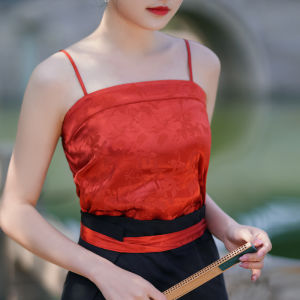 WanChunYan Retro Republic of China Style Womens Short Strap Vest Top Layered Inner Wear Versatile Ruche Spring Cloud Silk