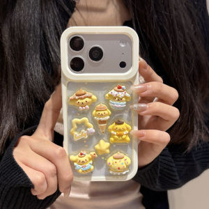 Sanrio | Cute White Edged Yellow Pudding Dog Phone Case For iPhone 17 Pro Max 16 Plus 15 13 14 Pro Max Shockproof Protective Soft Cover