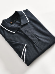 เสื้อโปโลคอตั้งแขนสั้นผู้ชายระบายอากาศได้ดีในช่วงฤดูร้อน ผ้าตาข่ายลูกไม้ระบายอากาศได้ดี ทรงหลวม สไตล์ลำลอง